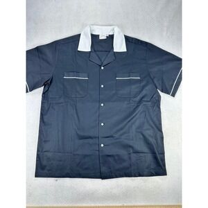 Cruisin USA Bowling Shirt Mens Large Black White Retro Graphic Rockabilly Button